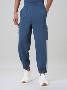 Technosport - Men Colourblock Regular Fit Blue Cargo Joggers