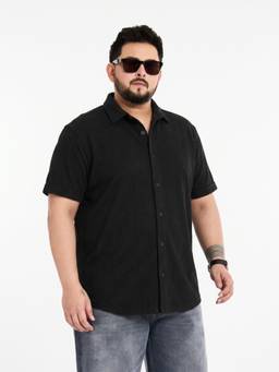 UNSTD - Men Plus Size Black Half Sleeves Regular Fit Shirt