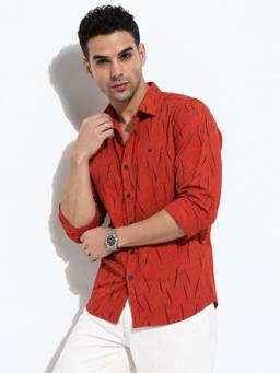 SHOWOFFFF - Orange Cotton Printed Shirt