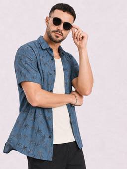 SHOWOFFFF - Blue Cotton Printed Shirt