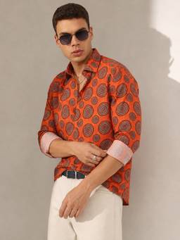 SHOWOFFFF - Orange Cotton Printed Shirt