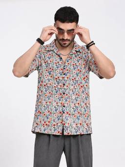 SHOWOFFFF - Blue Cotton Floral Printed Shirt