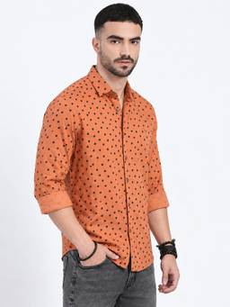 SHOWOFFFF - Orange Cotton Polka Dots Shirt