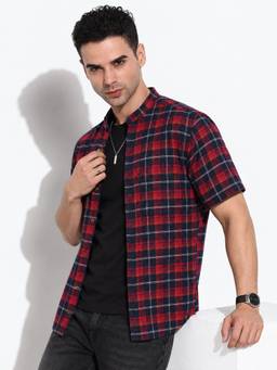 SHOWOFFFF - Navy Blue Cotton Checks Shirt
