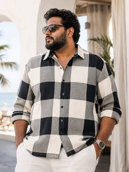 Instafab Plus - Men's Black Bold Buffalo Check Full Sleeve Relaxed Casual Shirt