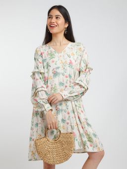 Zink London - Womens Off White Printed Mini Dress