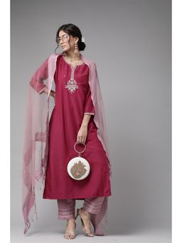 Varanga - Magenta & Mauve Embroidery Kurta with Pant & Dupatta (Set of 3)