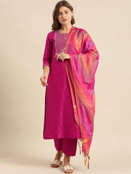 Varanga - Magenta Gota Patti Embroidery Kurta with Pant & Dupatta (Set of 3)