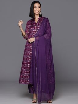 Varanga - Purple Bandhani Printed Anarkali Kurta with Pant & Dupatta (Set of 3)