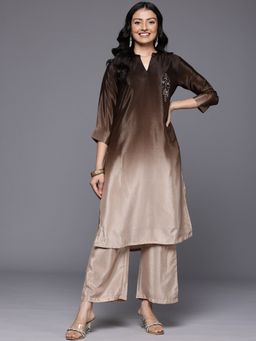 Varanga - Brown Ombre Embroidered Kurta with Pant (Set of 2)