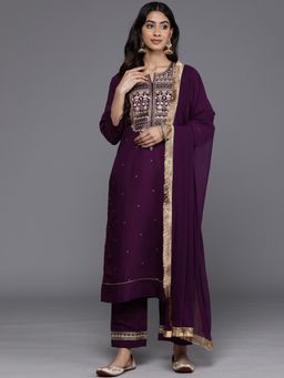 Varanga - Purple Yoke Design Embroidered Kurta with Pant & Dupatta (Set of 3)