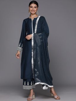 Varanga - Navy Blue Embroidered Straight Kurta with Pant & Dupatta (Set of 3)