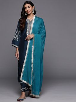 Varanga - Navy Blue Embroidered Straight Kurta with Pant & Dupatta (Set of 3)