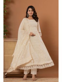 Varanga - Off White Mirror Thread Work Anarkali Kurta with Pant & Dupatta (Set of 3)