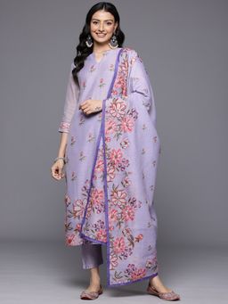 Varanga - Lavender Floral Printed Thread Embroidered Kurta with Pant & Dupatta (Set of 3)