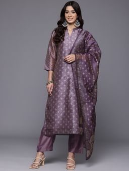 Varanga - Purple Floral Printed Straight Kurta with Pant & Dupatta (Set of 3)