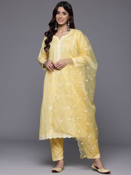 Varanga - Yellow Heavy Thread Embroidered Kurta with Pant & Dupatta (Set of 3)