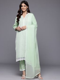Varanga - Green Chikankari Embroidered Kurta with Pant & Dupatta (Set of 3)