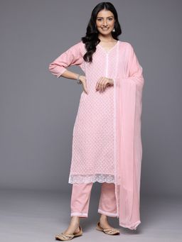 Varanga - Peach Chikankari Embroidered Kurta with Pant & Dupatta (Set of 3)