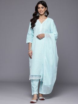 Varanga - Blue Chikankari Embroidered Kurta with Pant & Dupatta (Set of 3)