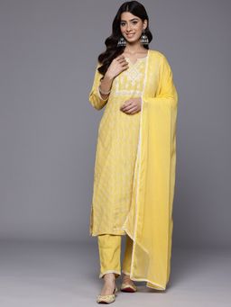 Varanga - Yellow Embroidered Kurta with Pant & Dupatta (Set of 3)