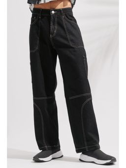 FREAKINS - Black Contrast Seam Mens Cargo Jeans