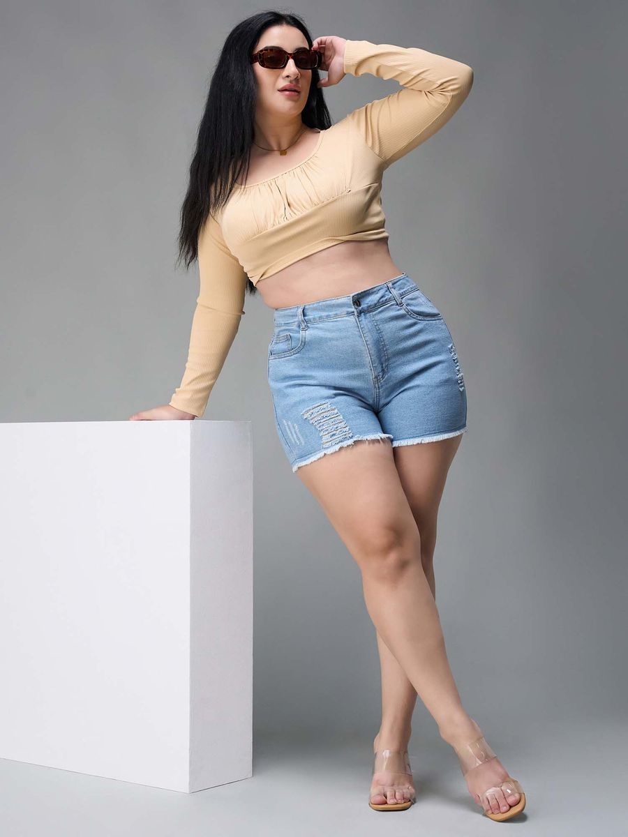 Stonewashed denim shorts