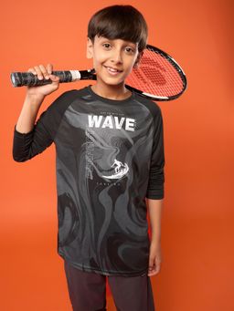 Technosport - Boys Black Polyester Typography Slim Fit T-Shirt