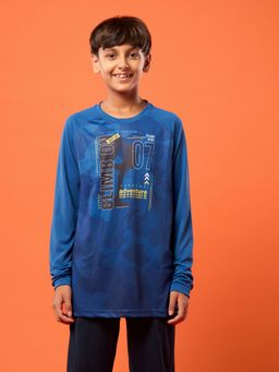 Technosport - Boys Blue Polyester Typography Slim Fit T-Shirt