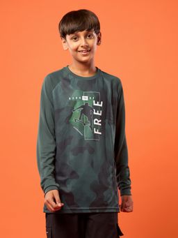 Technosport - Boys Green Polyester Typography Slim Fit T-Shirt