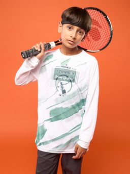 Technosport - Boys White Polyester Typography Slim Fit T-Shirt