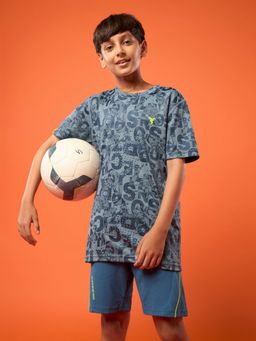 Technosport - Boys Blue Polyester Typography Slim Fit T-Shirt