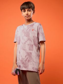Technosport - Boys Pink Polyester Typography Slim Fit T-Shirt