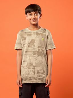 Technosport - Boys Khaki Polyester Typography Slim Fit T-Shirt