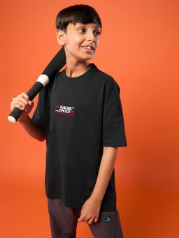 Technosport - Boys Black Polyester Typography Regular Fit T-Shirt