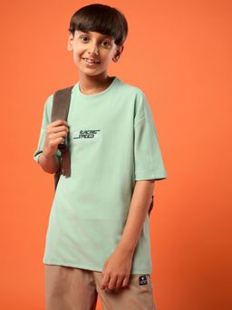 Technosport - Boys Green Polyester Typography Regular Fit T-Shirt