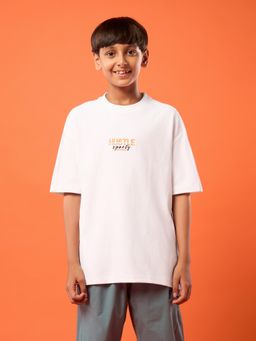 Technosport - Boys White Polyester Typography Regular Fit T-Shirt