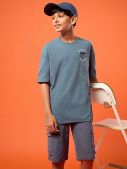 Technosport - Boys Blue Polyester Typography Oversized Fit T-Shirt