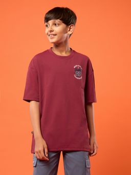 Technosport - Boys Red Polyester Typography Oversized Fit T-Shirt