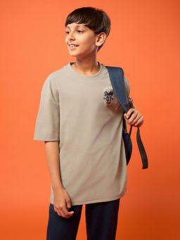 Technosport - Boys Beige Polyester Typography Oversized Fit T-Shirt