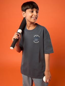 Technosport - Boys Grey Polyester Typography Oversized Fit T-Shirt