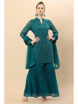 Soch - Women Turquoise Georgette Embroidered Suit (Set of 3)