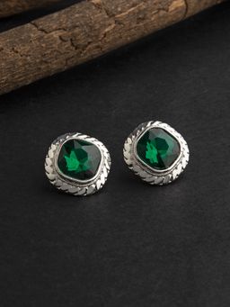 E2O - Contemporary Silver Toned Embellished with Cz Diamond Stud Earring for Womens