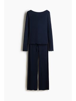 H&M - Women Blue Ribbed Pyjamas and Top