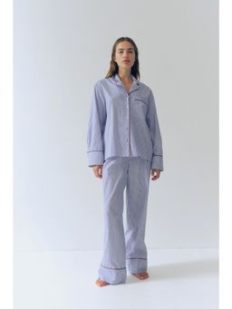 H&M - Women Blue Cotton Poplin Pyjamas and Shirt