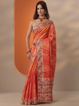 Libas - Women Orange Silk Blend Saree with Unstitched Blouse