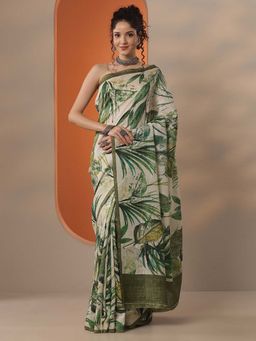 Libas - Women Beige Silk Blend Saree with Unstitched Blouse
