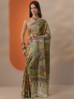 Libas - Women Mustard Satin Saree with Unstitched Blouse