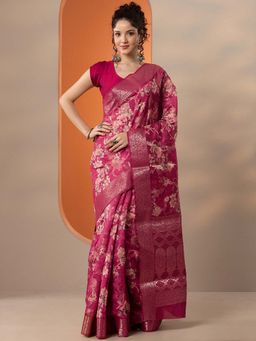 Libas - Women Pink Silk Blend Saree with Unstitched Blouse