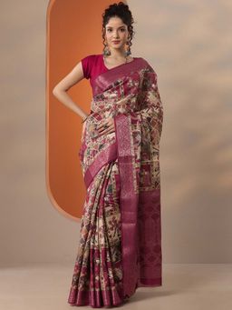 Libas - Women Maroon Silk Blend Saree with Unstitched Blouse
